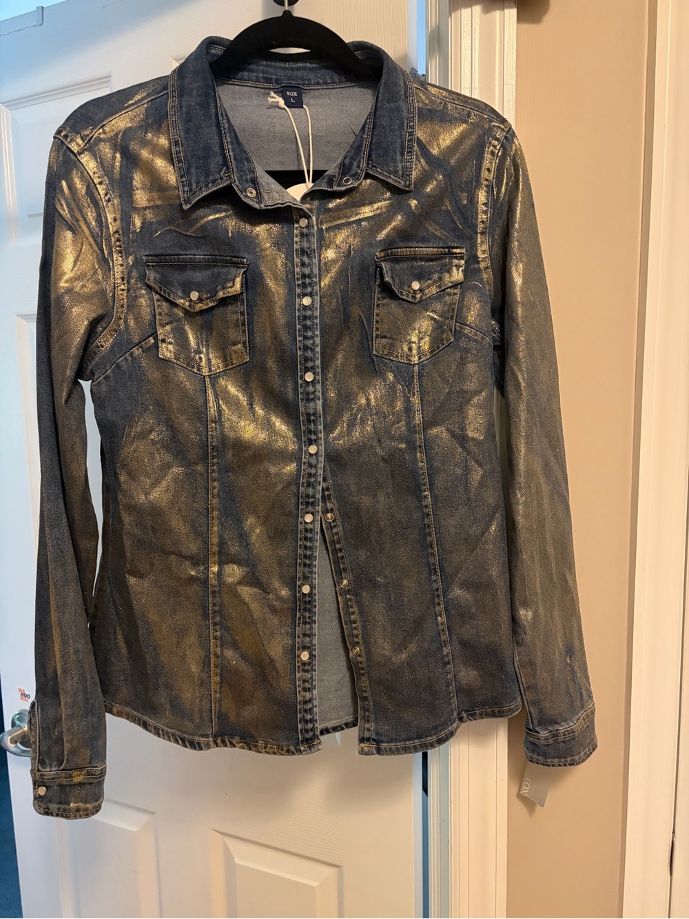 NYDJ Metallic Blue Denim Jacket with Shimmer